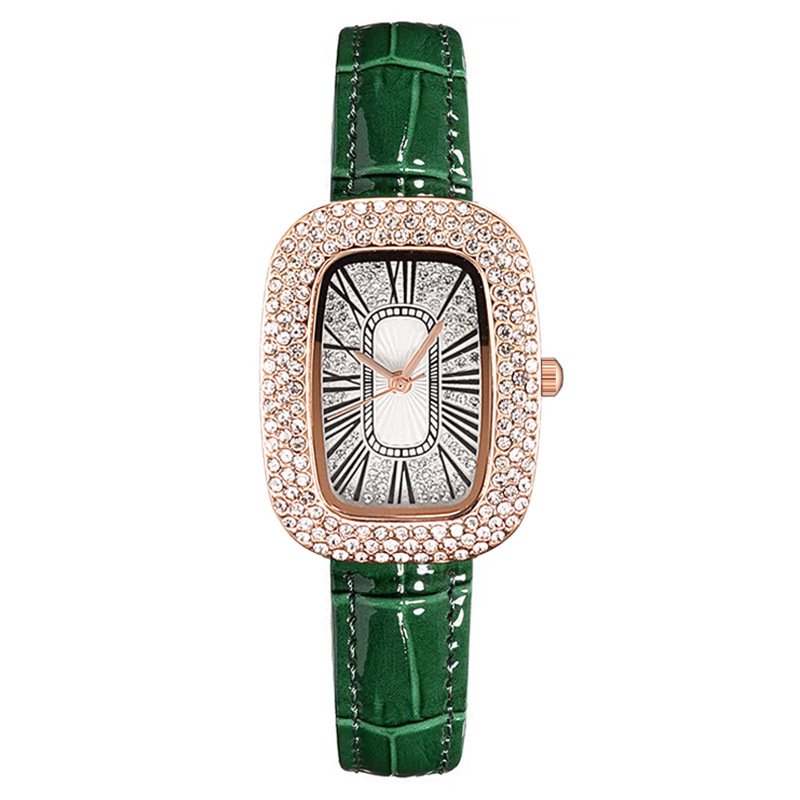 The little green watch lady has diamonds all over the sky