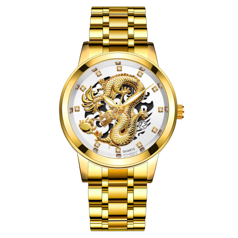 Chinese Dragon men's watch with steel band, non-mechanical, business waterproof