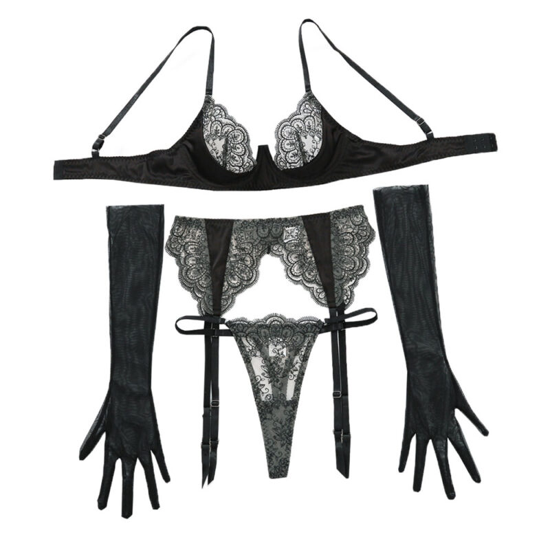 High-end see-through lace embroidered eyelash edges flirtatious and seductive sexy bra - 图片 5