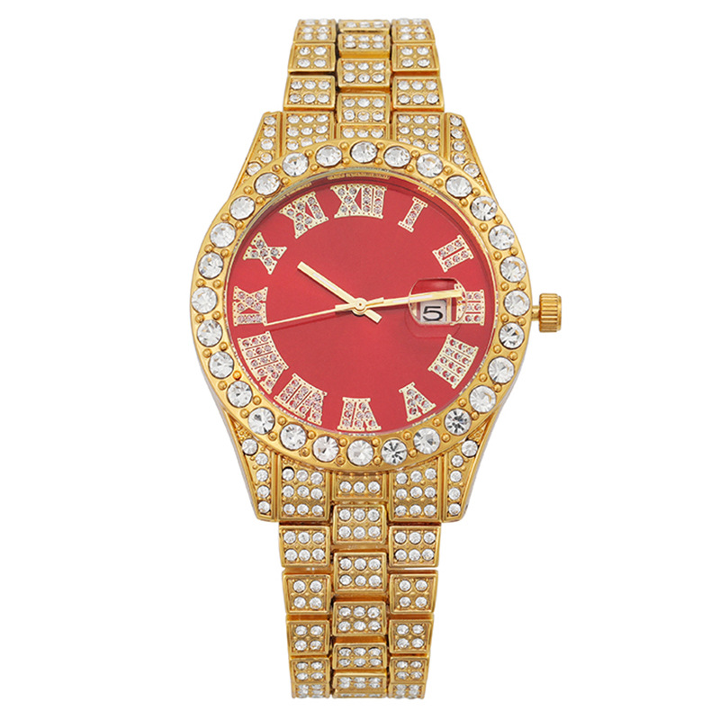 Diamond-encrusted Roman style fashion watch with calendar, women's watch, women's wristwatch