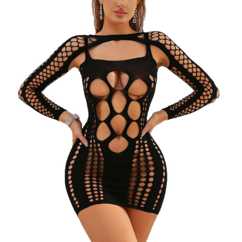 A one-piece slimming suit made of mesh fabric and a romantic uniform
