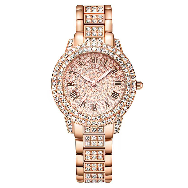 Diamond-encrusted Roman pattern ladies' watch, women's watch bracelet, treasure basin for women